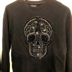 ZARA MENS LIMITED EDITION CHIC LUXE EMBROIDED SKULL SWEATSHIRT SIZE L